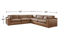 Emilia Caramel Leather 5pc Modular Sectional and Ottoman