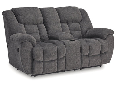 Foreside Charcoal Reclining Loveseat w/Console