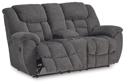Foreside Charcoal Reclining Loveseat w/Console