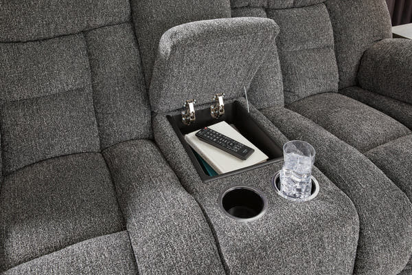 Foreside Charcoal Reclining Loveseat w/Console