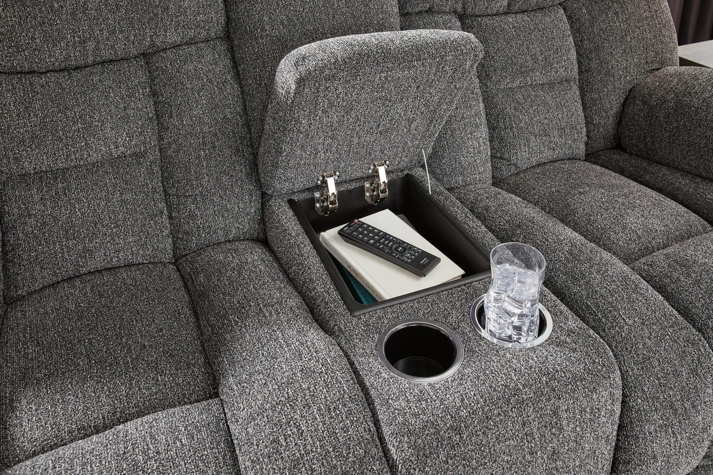Foreside Charcoal Reclining Loveseat w/Console
