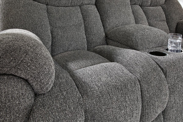 Foreside Charcoal Reclining Loveseat w/Console