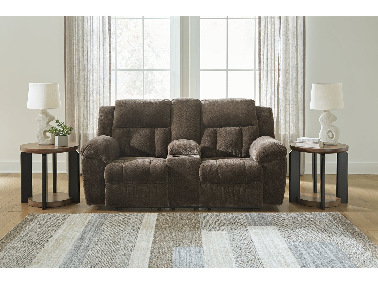 Frohn Chocolate Reclining Loveseat w/Console