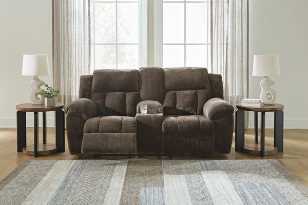 Frohn Chocolate Reclining Loveseat w/Console