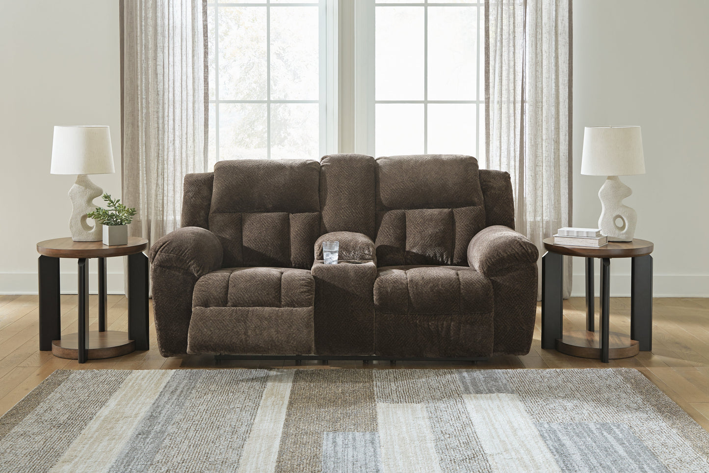 Frohn Chocolate Reclining Loveseat w/Console