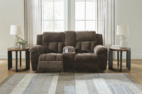 Frohn Chocolate Reclining Loveseat w/Console