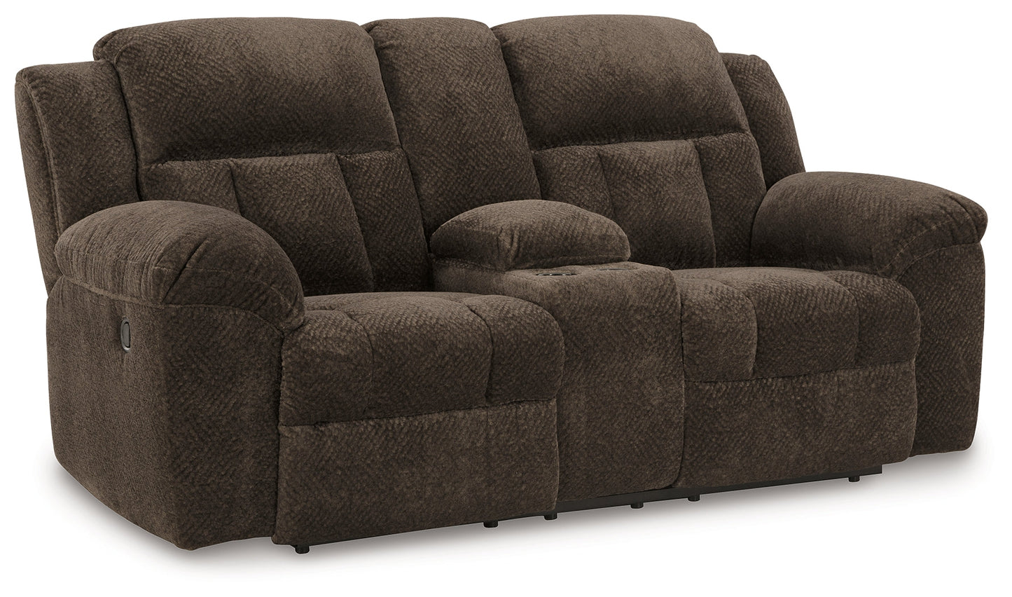 Frohn Chocolate Reclining Loveseat w/Console