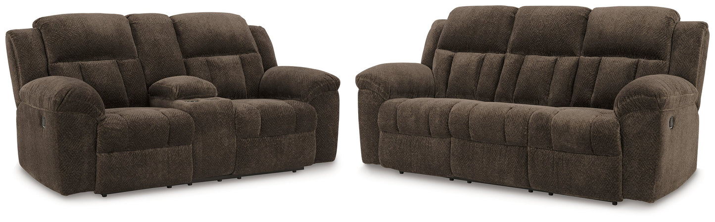 Frohn Chocolate Reclining Sofa and Loveseat