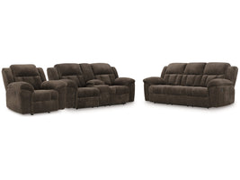 Frohn Chocolate Reclining Sofa, Loveseat and Recliner