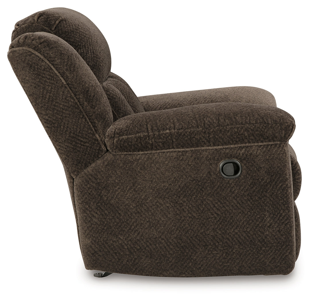 Frohn Chocolate Reclining Sofa, Loveseat and Recliner