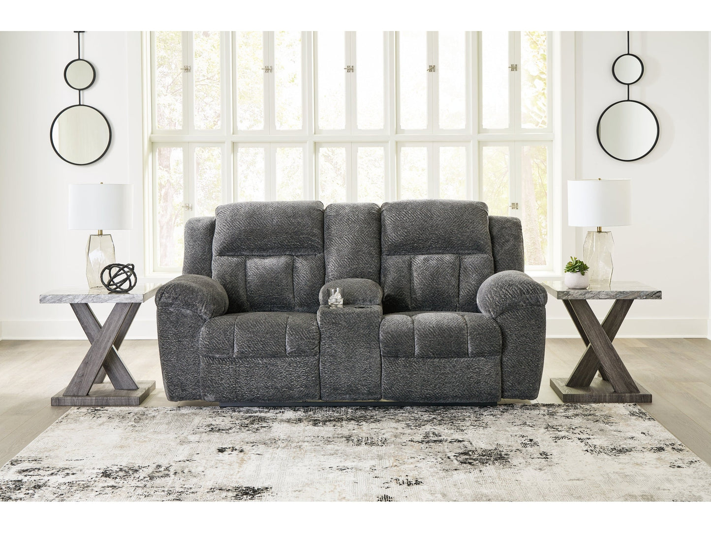 Frohn Graphite Reclining Loveseat w/Console