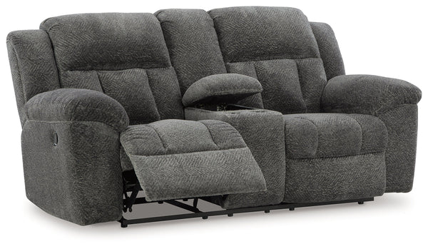 Frohn Graphite Reclining Loveseat w/Console