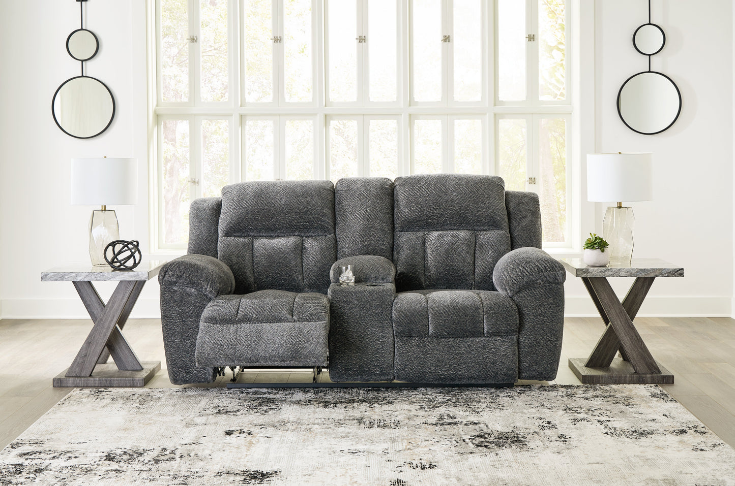 Frohn Graphite Reclining Loveseat w/Console
