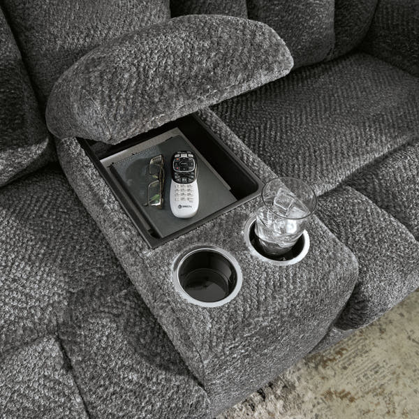 Frohn Graphite Reclining Loveseat w/Console