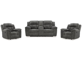 Frohn Graphite Reclining Loveseat with Console and 2 Recliners