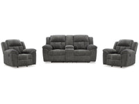 Frohn Graphite Reclining Loveseat with Console and 2 Recliners
