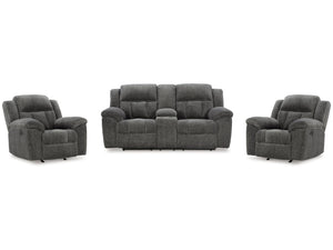 Frohn Graphite Reclining Loveseat with Console and 2 Recliners