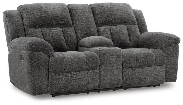 Frohn Graphite Reclining Loveseat with Console and 2 Recliners