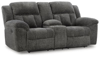 Frohn Graphite Reclining Loveseat with Console and 2 Recliners
