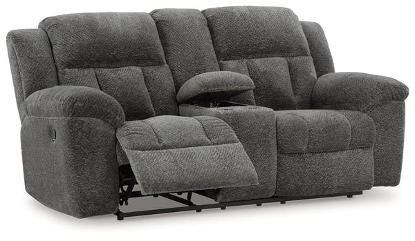Frohn Graphite Reclining Loveseat with Console and 2 Recliners