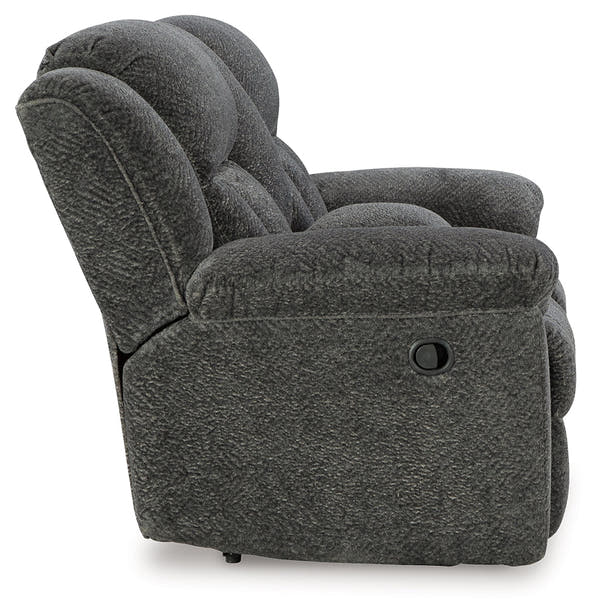 Frohn Graphite Reclining Loveseat with Console and 2 Recliners