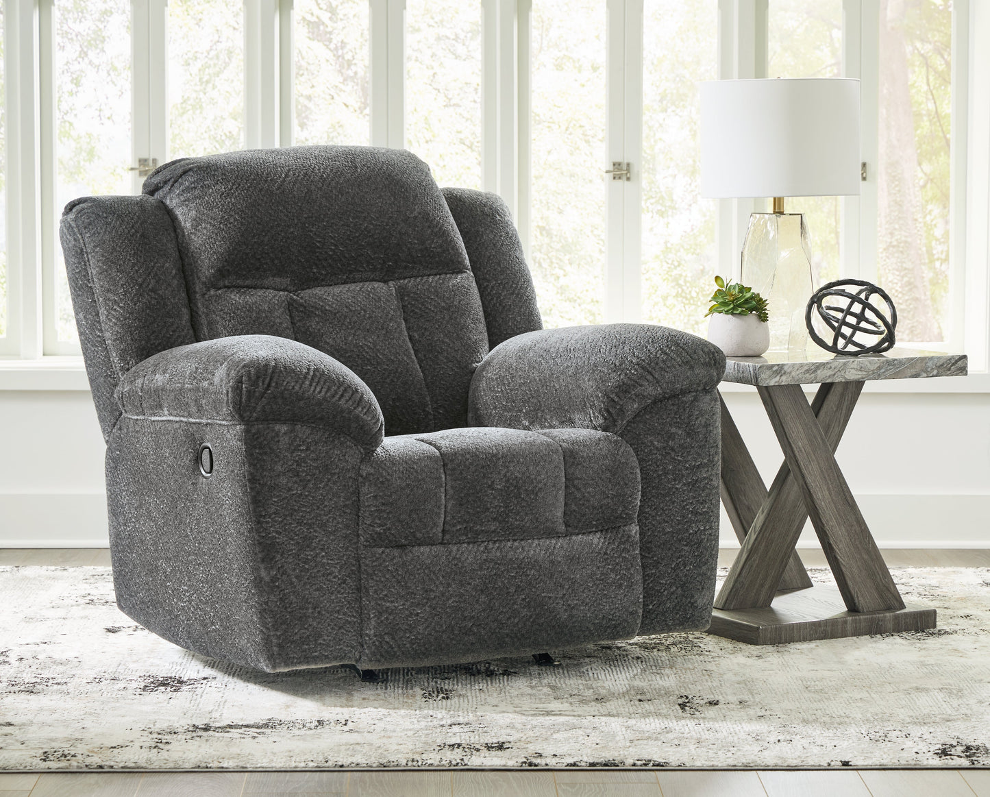 Frohn Graphite Reclining Loveseat with Console and 2 Recliners