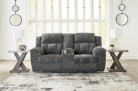 Frohn Graphite Reclining Loveseat with Console and 2 Recliners