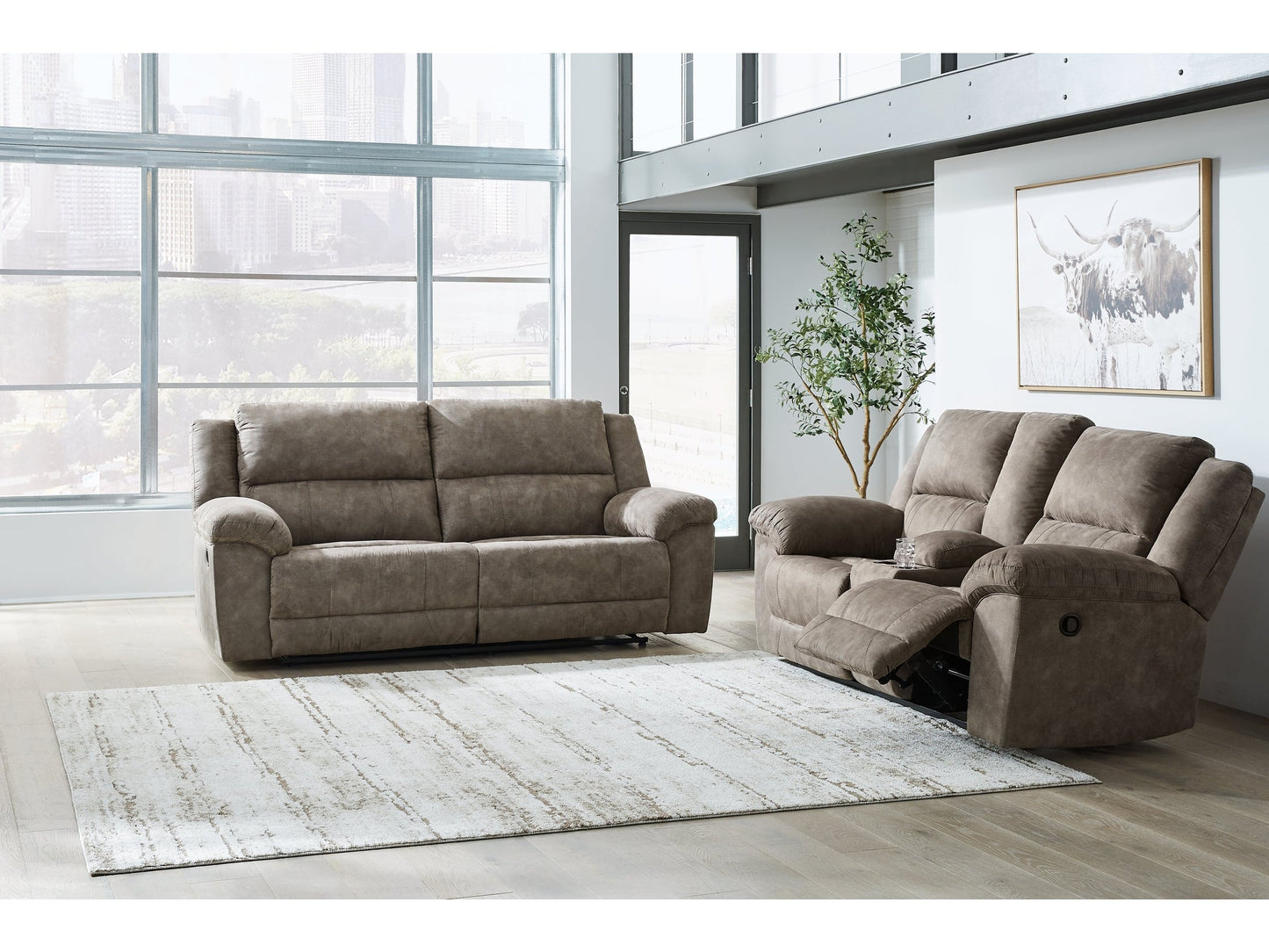 Laresview Fossil Reclining Sofa and Loveseat