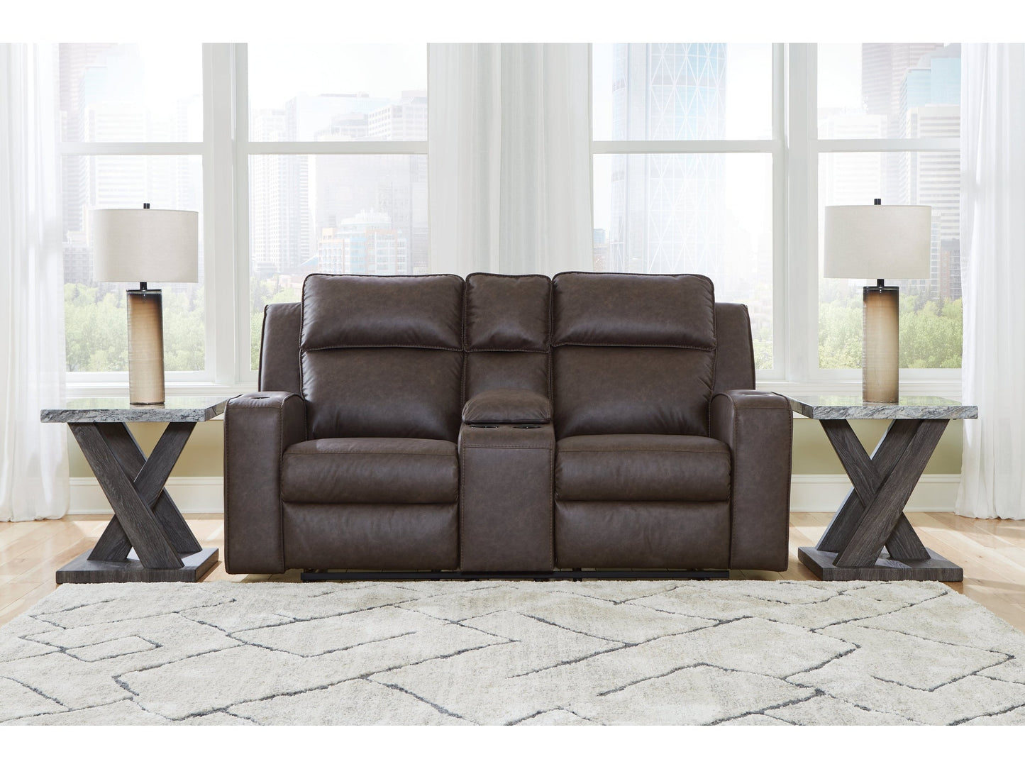 Lavenhorne Umber Reclining Loveseat with Console