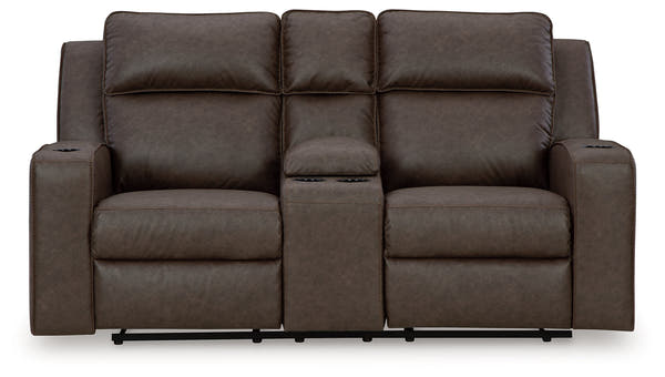 Lavenhorne Umber Reclining Loveseat with Console