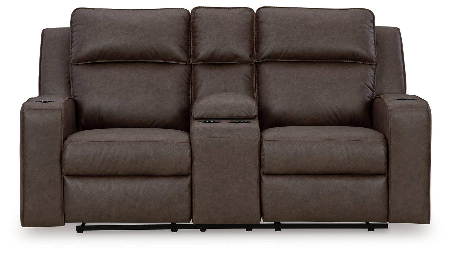 Lavenhorne Umber Reclining Loveseat with Console