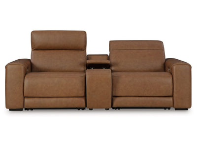 Magic Man Caramel 2-Piece Power Reclining Sectional Loveseat w/Console