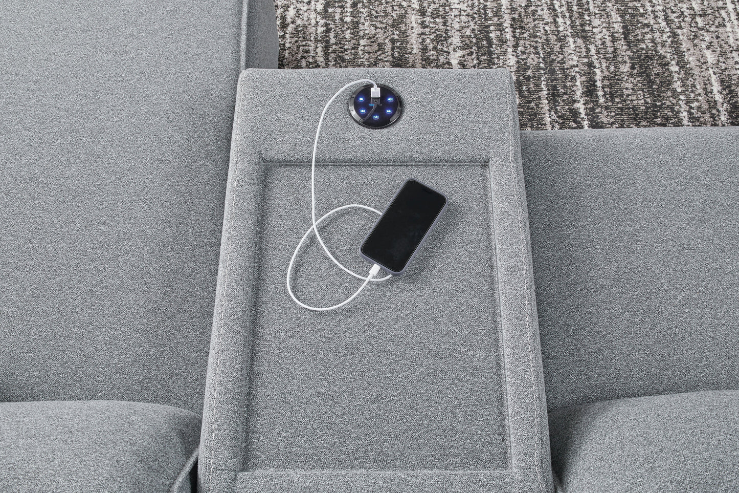 ModMax II Salt and Pepper 6-Piece Reclining Sectional with Chaise and Audio