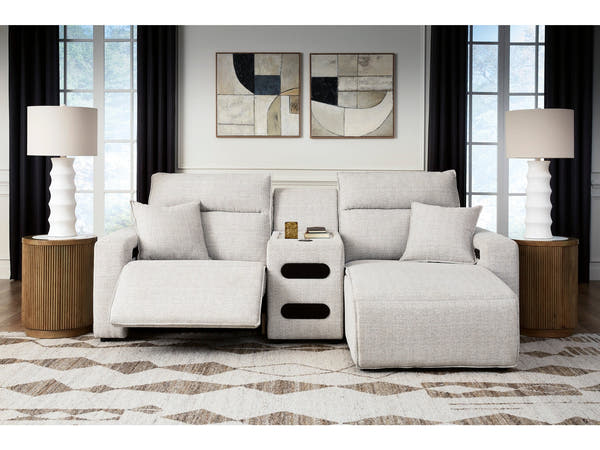 Modmax II Stone 3-Piece Power Reclining Sectional w/ Chaise and Audio Console