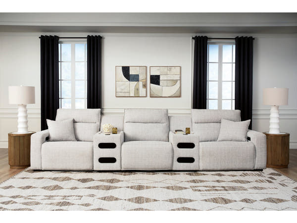 Modmax II Stone 5-Piece Power Reclining Sectional with Audio Consoles