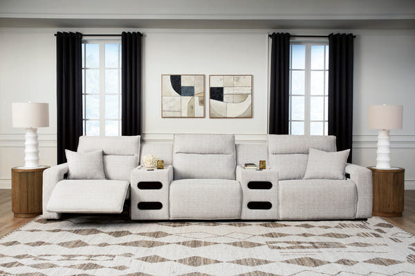 Modmax II Stone 5-Piece Power Reclining Sectional with Audio Consoles