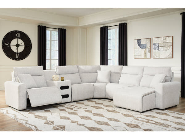 Modmax II Stone 6-Piece Reclining Sectional w/ Chaise and Audio Console