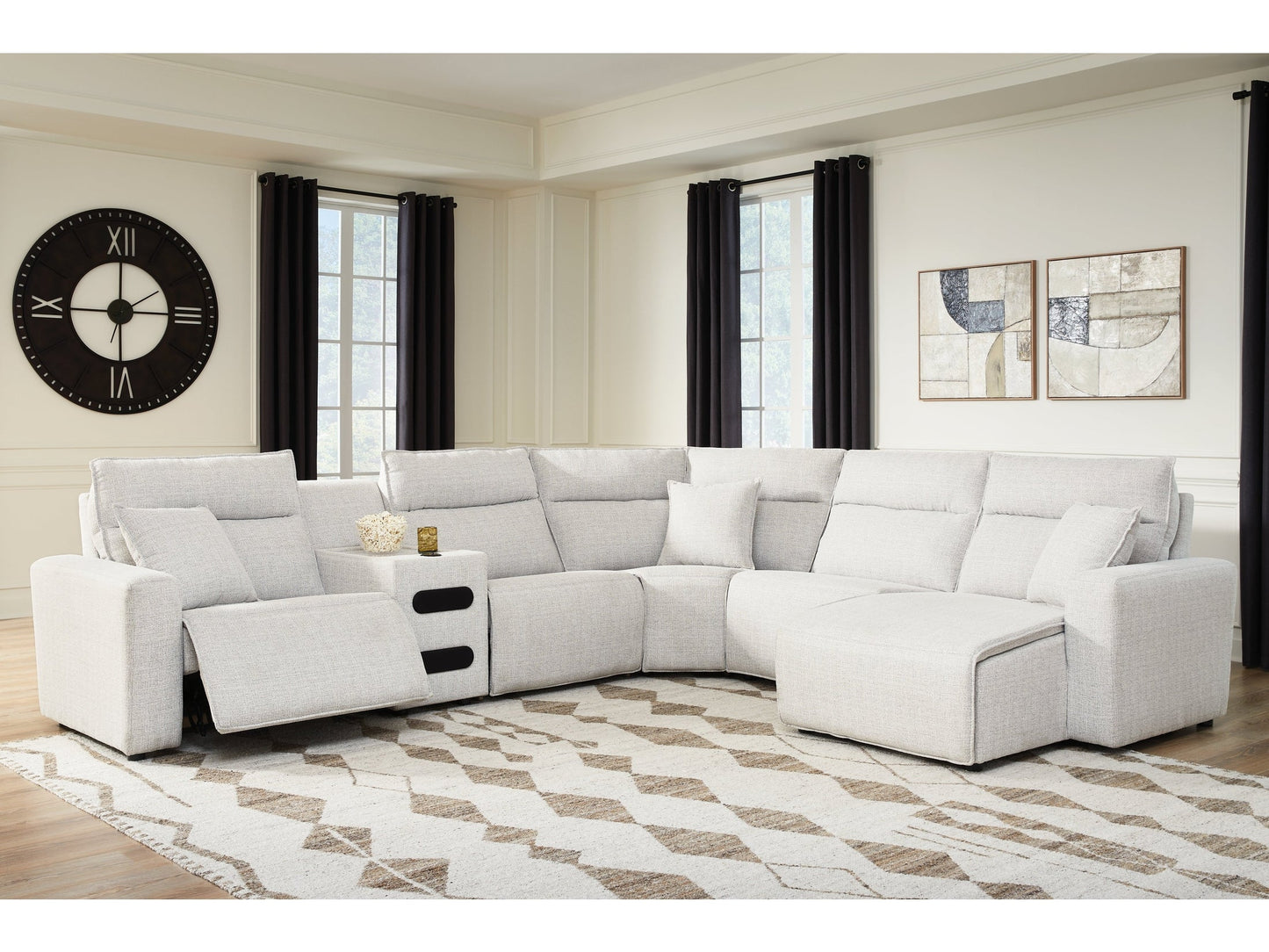 Modmax II Stone 6-Piece Reclining Sectional w/ Chaise and Audio Console