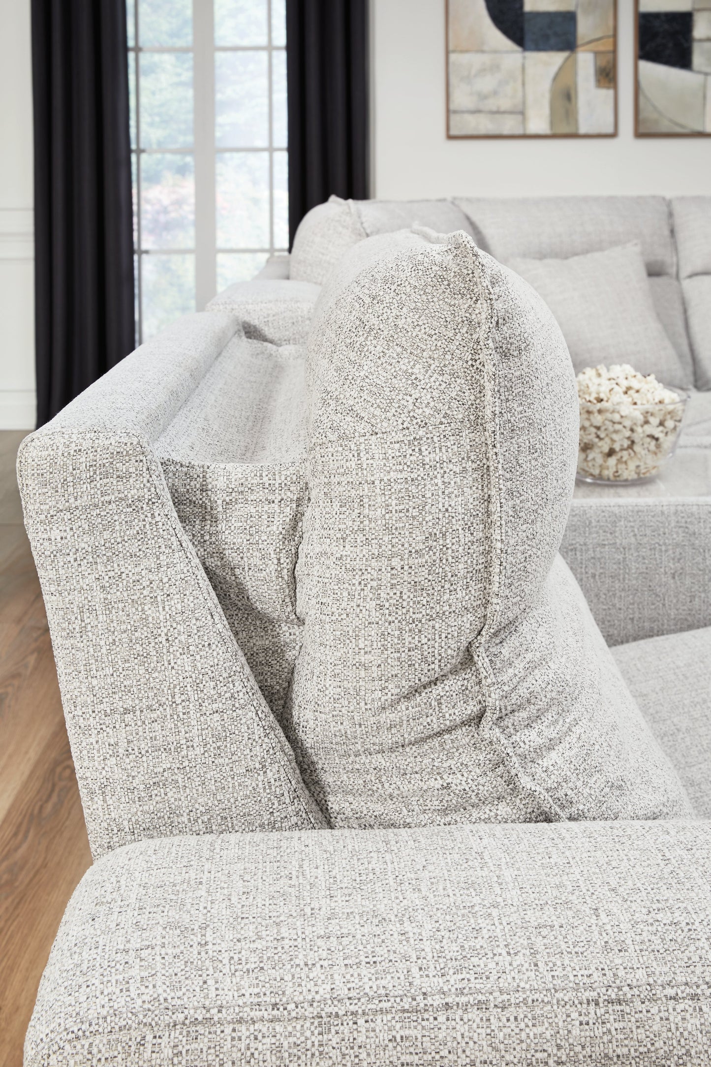 Modmax II Stone 7-Piece Power Reclining Sectional w/ Chaise & Audio Consoles