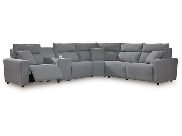 Modmax Salt and Pepper 6-Piece Reclining Sectional with Storage Console