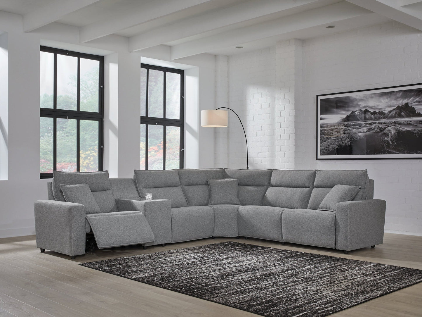 Modmax Salt and Pepper 6-Piece Reclining Sectional with Storage Console