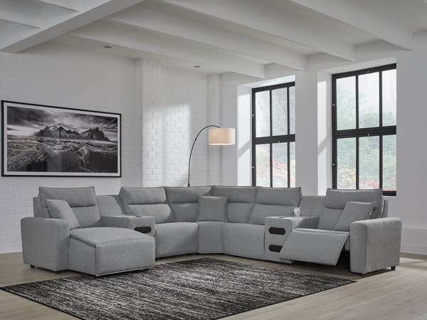 Modmax Salt and Pepper 7-Piece Power Reclining Sectional with Chaise