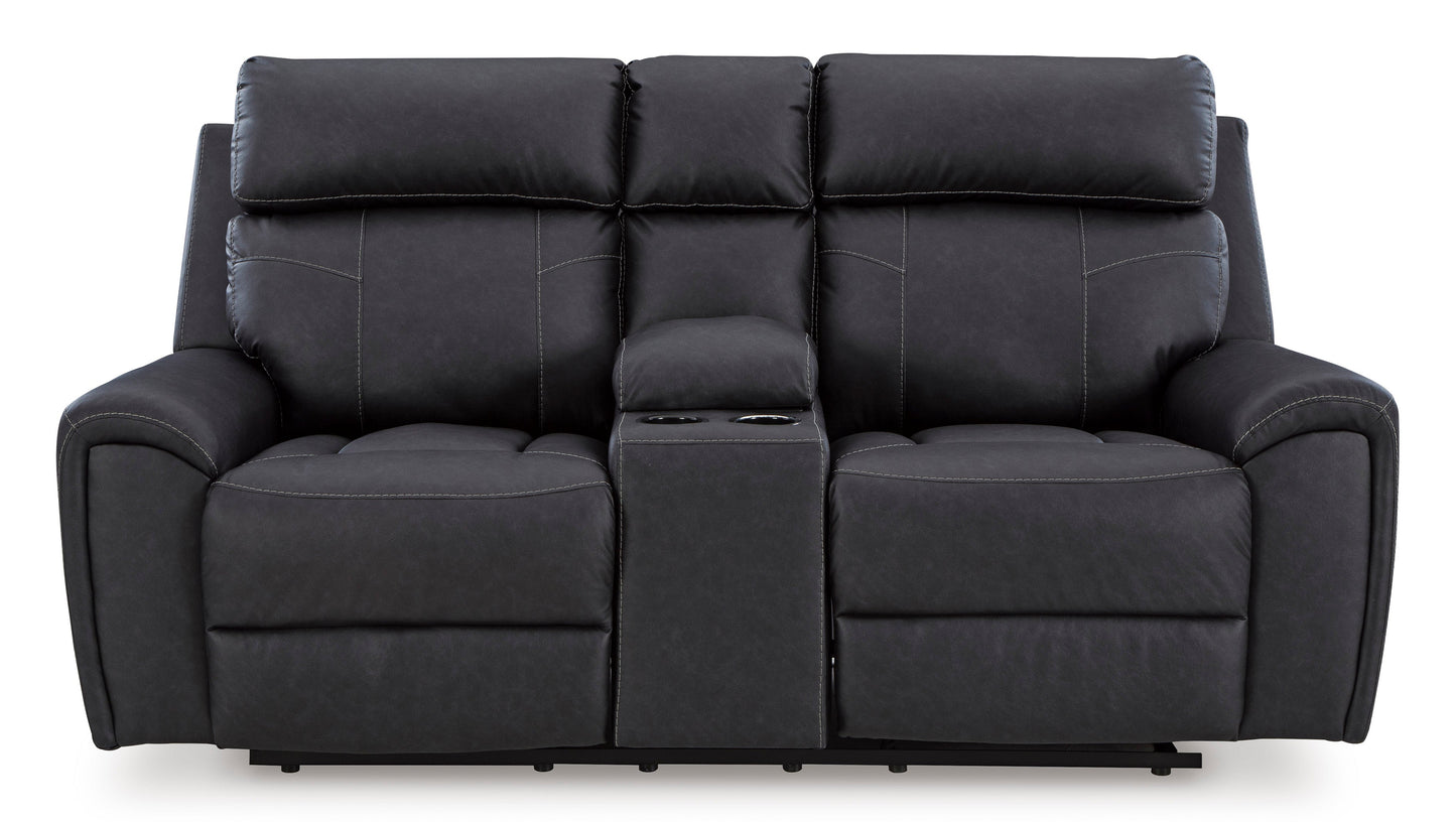Montacute Black Reclining Loveseat with Console
