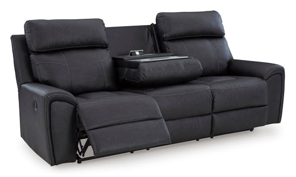 Montacute Black Reclining Sofa w/Drop Down Table