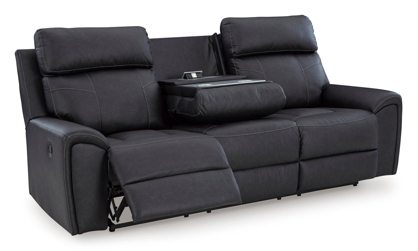Montacute Black Reclining Sofa w/Drop Down Table