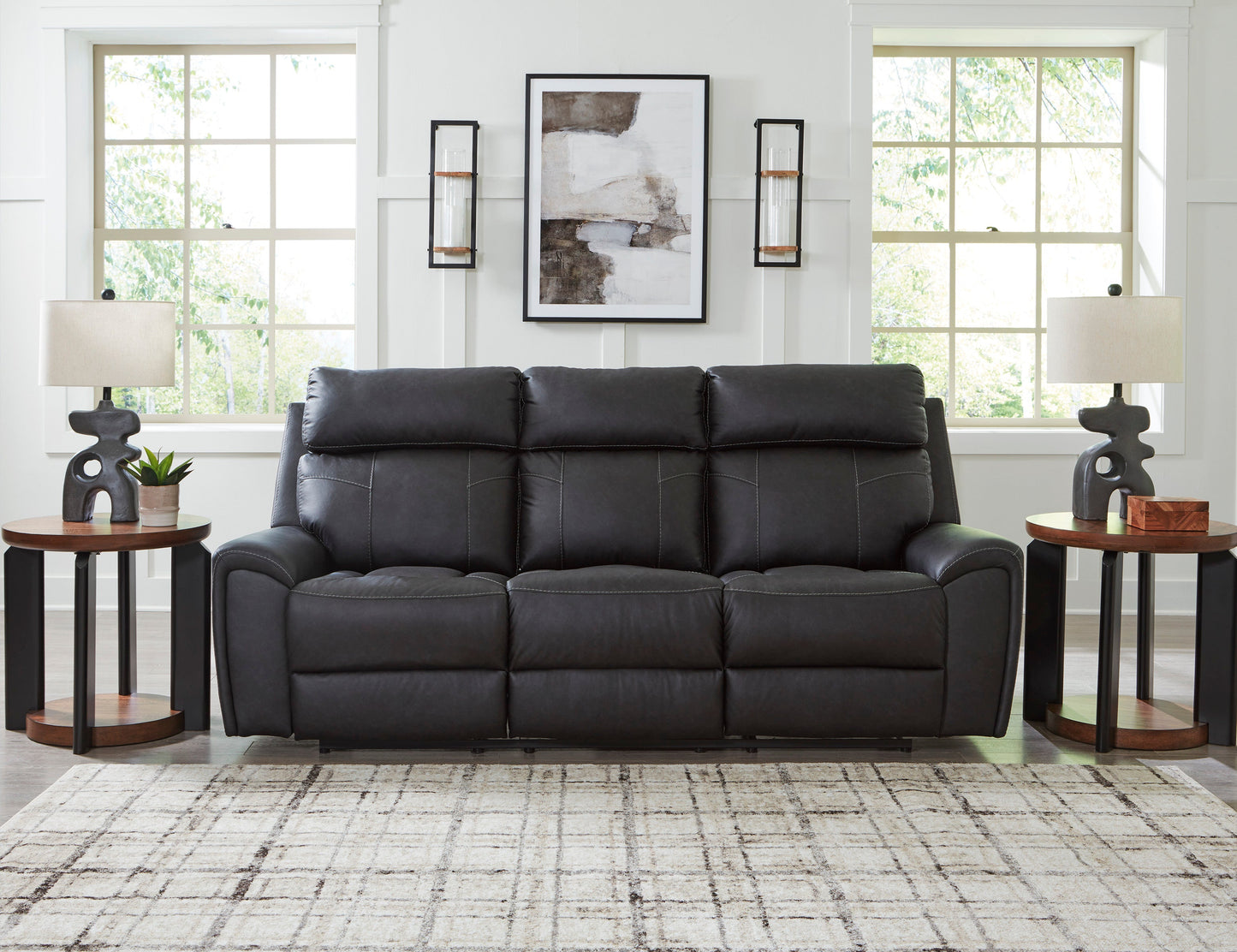 Montacute Black Reclining Sofa w/Drop Down Table
