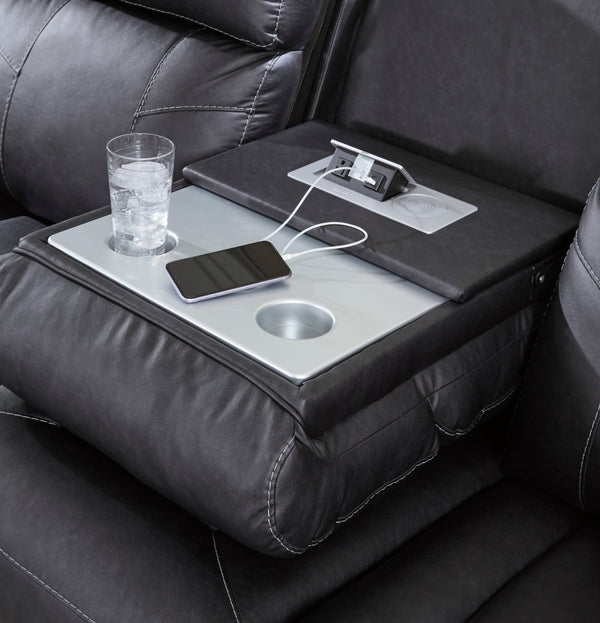 Montacute Black Reclining Sofa w/Drop Down Table