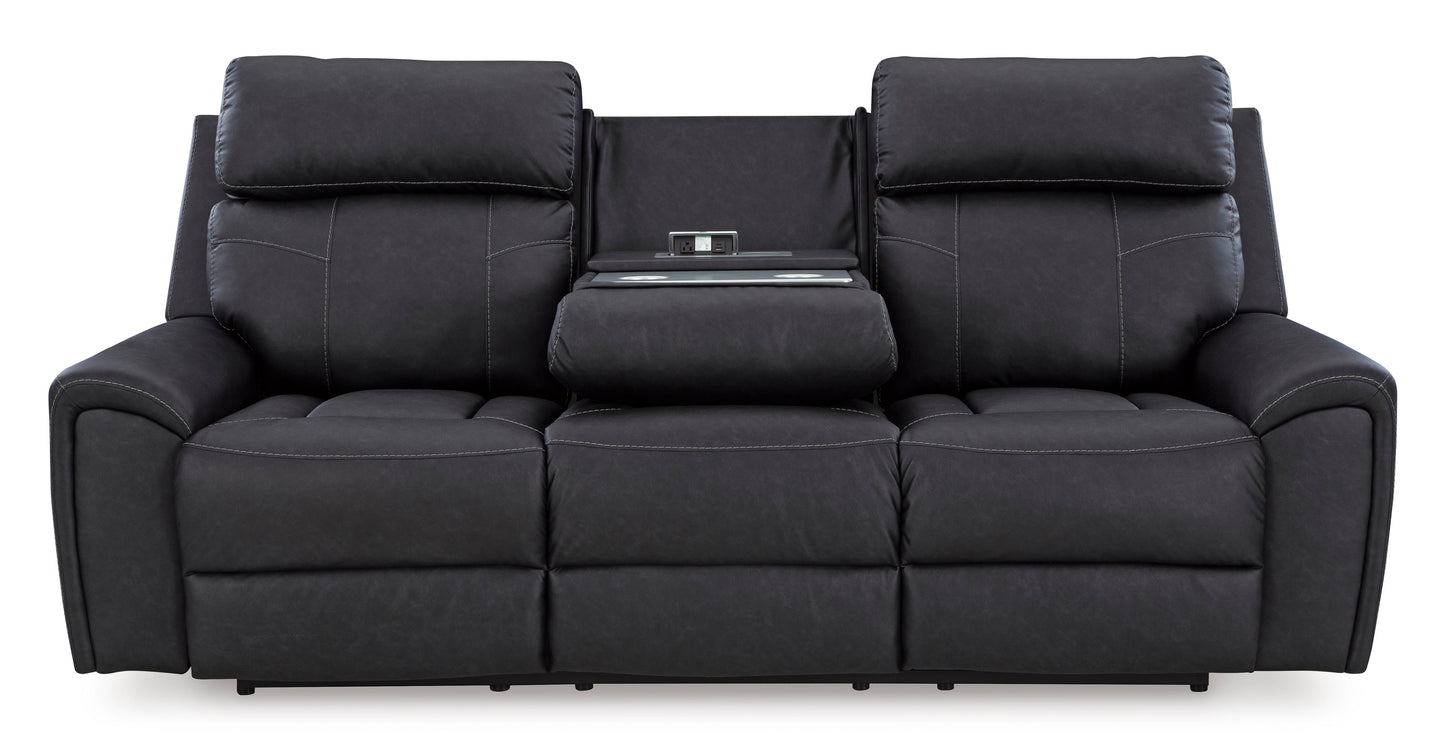 Montacute Black Reclining Sofa w/Drop Down Table
