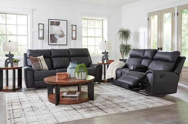 Montacute Black Reclining Sofa w/Drop Down Table