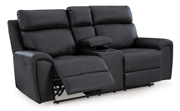 Montacute Black Reclining Loveseat with Console